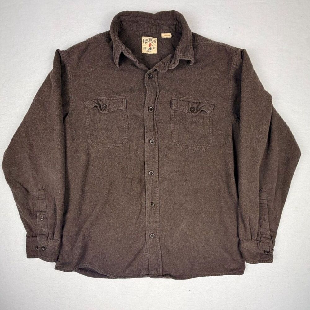 RedHead Brown Heavy Chamois Flannel Button Up Shirt Men's XL Workwear - Picture 2 of 8
